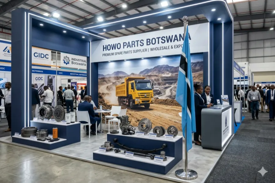 HOWO genuine spare parts in Botswana exhibition display for mining support heavy-duty fleet repair long-distance transport and dealers