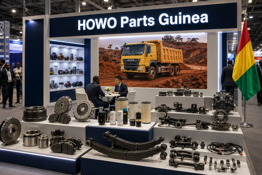 HOWO parts in Guinea exhibition booth for bauxite mining transport quarry fleets heavy-duty repair workshops and dealers