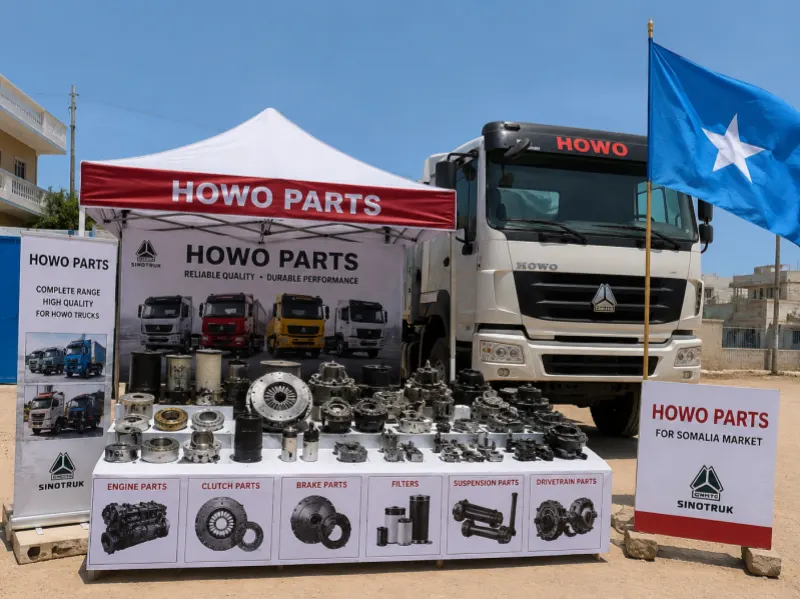 HOWO Parts Outdoor Booth for Somalia Market HOWO parts outdoor booth for Somalia market with spare parts for Mogadishu port logistics, livestock transport, fisheries cold chain, reconstruction fleets, water tanker vehicles, fuel support trucks, dry season roads, rainy season flooding, and mixed spare parts orders from China