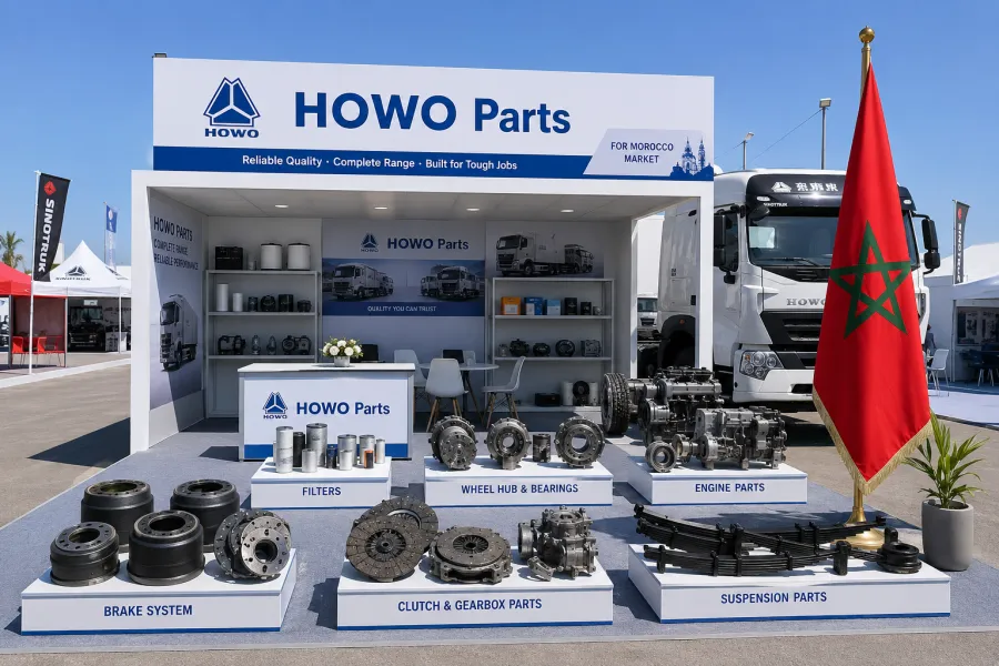 HOWO Parts in Morocco HOWO parts in Morocco for Tanger Med port logistics, Casablanca repair workshops, OCP phosphate support vehicles, Tangier and Kenitra automotive supply chain fleets, Agadir agro export transport, and mixed spare parts orders from China