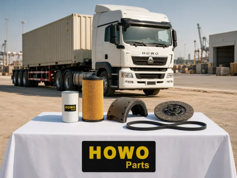 SINOTRUK HOWO parts in Qatar with HOWO truck and spare parts display