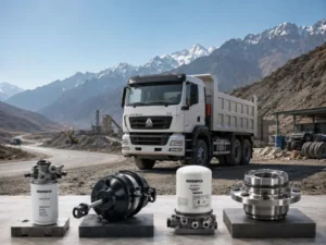 SINOTRUK HOWO TX 6x4 dump truck with heavy-duty truck spare parts in a Tajikistan mountain transport environment